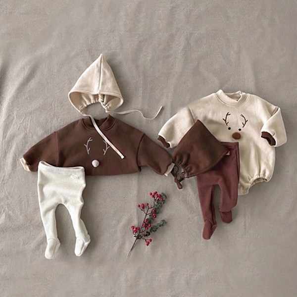 Baby Varma En-dels Kläder för Krypande Bebis Kläder Bebis Kläder med Hatt 2 st (Brun)