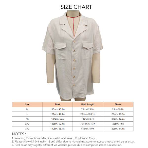 Herr Kortärmad Skjorta Bröstfickor Nedåtvänd Krage Knappstängning Enfärgad Sommar Casual Blus Beige 3XL