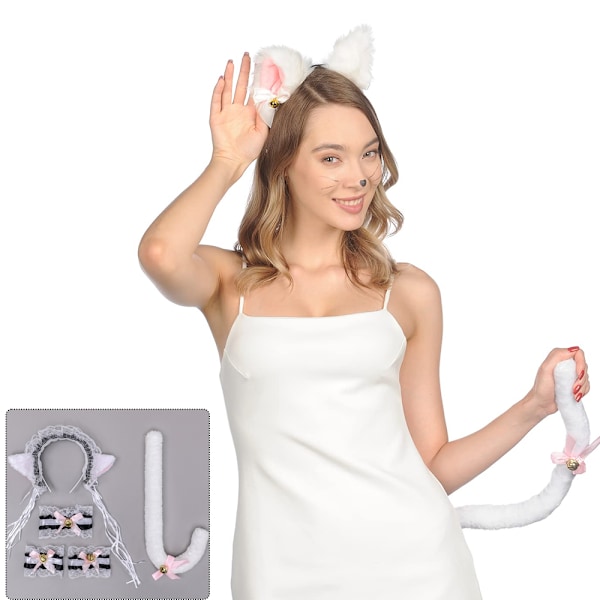 Kattöron pannband och katt svans fluga handled dekorationer set för kvinnor, barn katt kostym för Halloween fest