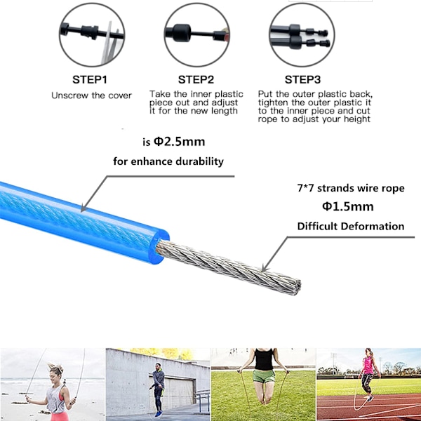 Udskiftningskabel til Speed Jump Rope, 6 stk. Rustfrit Ståltråd til Hurtige Springtov