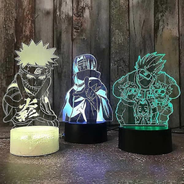 3D nattlampe Naruto-team virvel Naruto Sasuke Sakura karakter LED nattlampe E