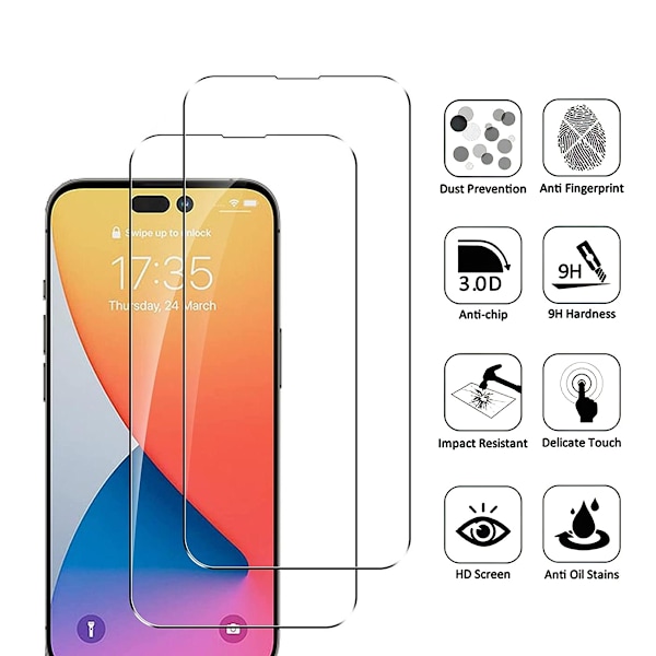 Skärmskydd för iPhone 14 Pro härdat glas - 2 förpackningar