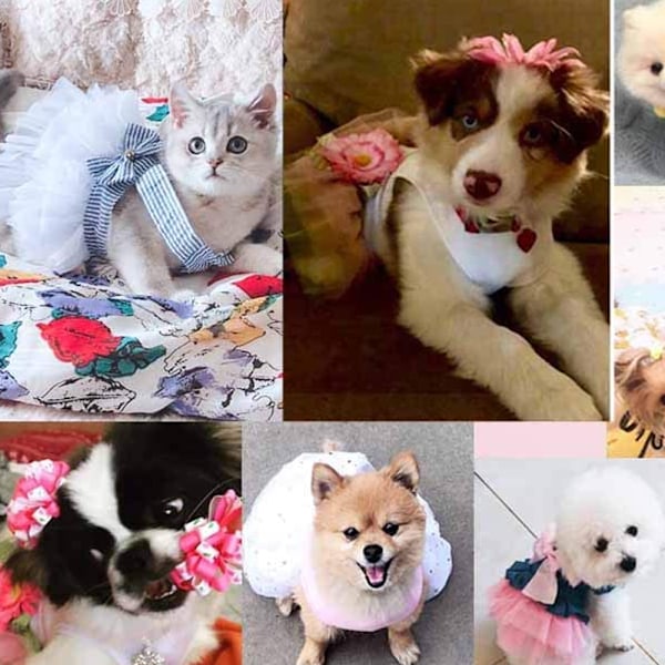 Blommig gasväv Tutu hundklänning väst kläder kjol kläder husdjur valp rosett prinsesskläder för hundar och katter