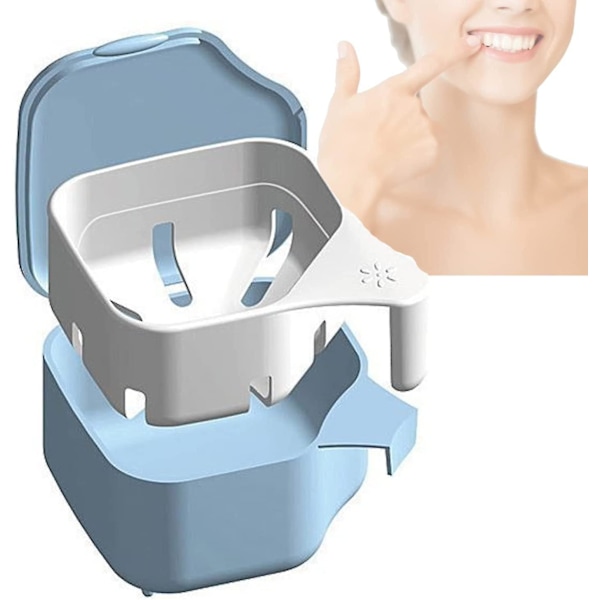 Tannproteseboks Tannbad Dobbelt Bruk Hygienisk Tannproteseetui For Oppbevaring Og Neddykking Av Munnbeskyttere, Ortodontiske Holdere Og Tannutstyr (blå) (1 stk