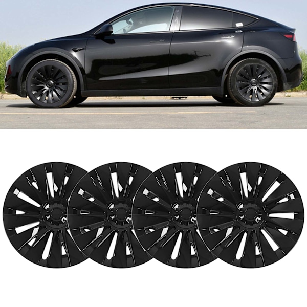 4 st Navkapsel Hjulskydd Blank Svart Hög Skydd Navkapsel Fälg Hjulskydd Ersättning för Tesla Model Y
