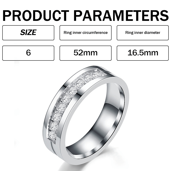 6mm Titanringar för män Silver Cubic Zirconia Eternity Vigselring Kvinnor Högpolerad bekväm passform Storlek 6-9