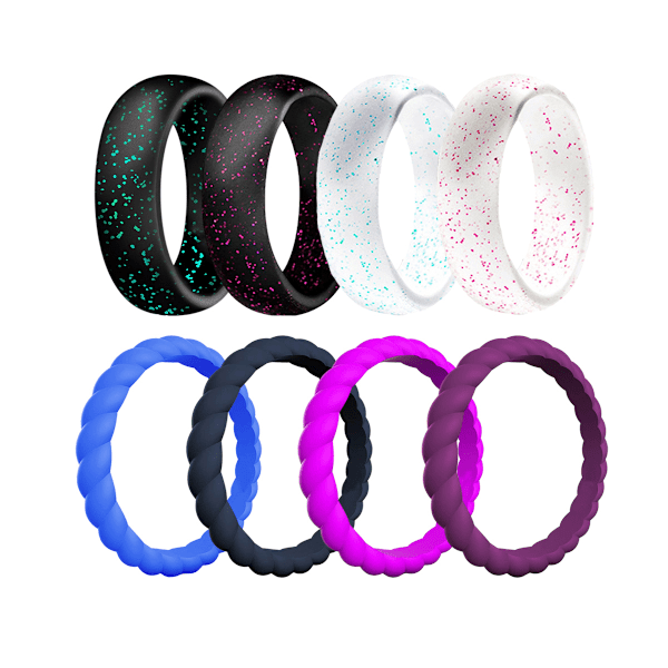 Silikonbröllopsring för kvinnor, kupolformad med glitter, andningsbar silikonbröllopsring, jubileumsringar, löfte ring, multipack