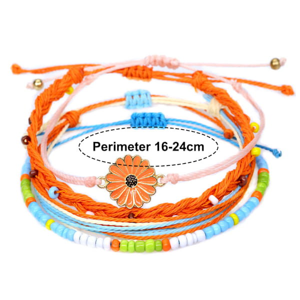 Flätade blomsterarmband för kvinnor, tonåringar, flickor, pojkar, par, omslag, rep, charm, strand, surf, flätade, justerbara