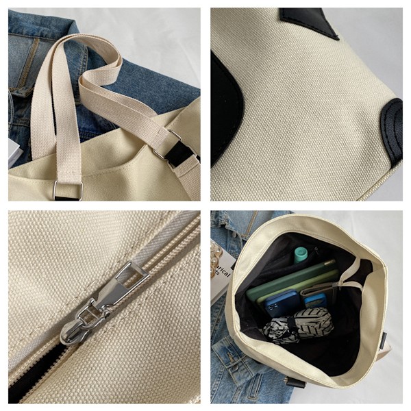 Store Canvas Tote-vesker med glidelås, Store Canvas Tote-vesker - Multifunksjonelle Canvas Handlevesker
