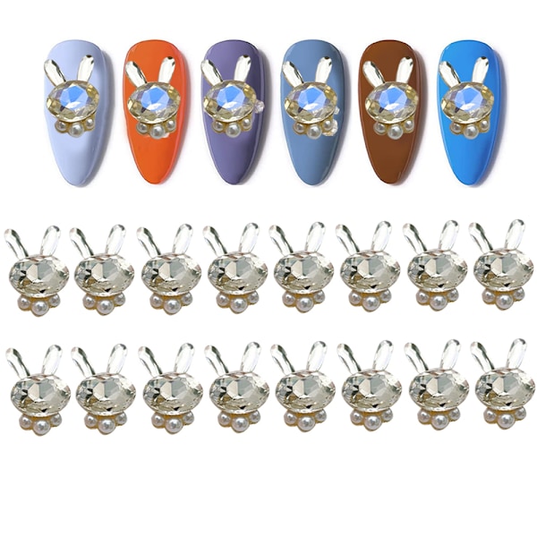 16 st Nail Rhinestones Blanka Legering 3D DIY Nageldekor Kaninhuvud Form Inlagd Diamant för Nagelkonst med Rhinestones Pärlor