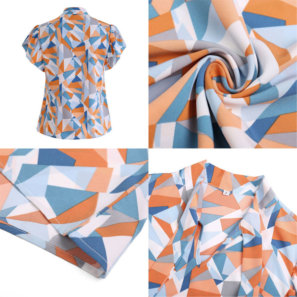 Kvinner Casual Korte Ermer Ruffled Trim Sløyfe Bluser Topp Skjorter