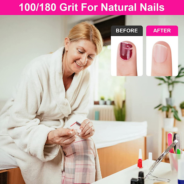 Nagelbuffert Sandpapperblock Poleringsfil 100/180 Korn Nagelfiler Konst Pedikyr Manikyr Fil 2-sidig