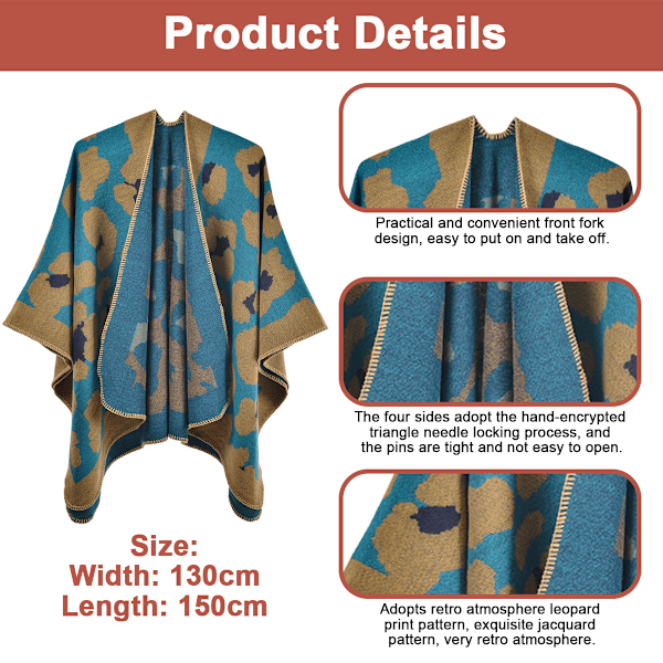 1 Höst/vinter leopardmönstrad cape sjal imitation kashmir split cape sjal