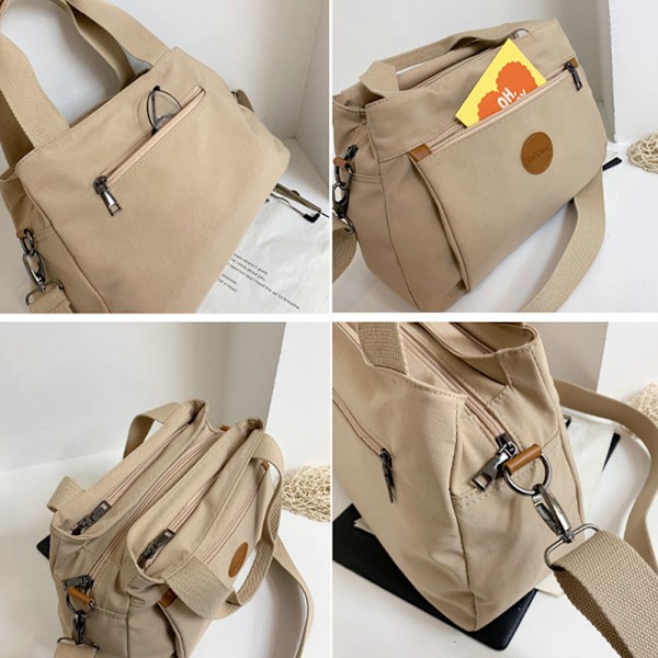 Damväska i Canvas, Vintage Arbetsväska med Flera Fack, Modeaxelväska, Casual Canvas Crossbody-Väska