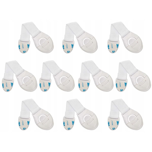 Barnsäkerhet – 10-pack Skåpspärrar med Enkel Tejpinstallation
