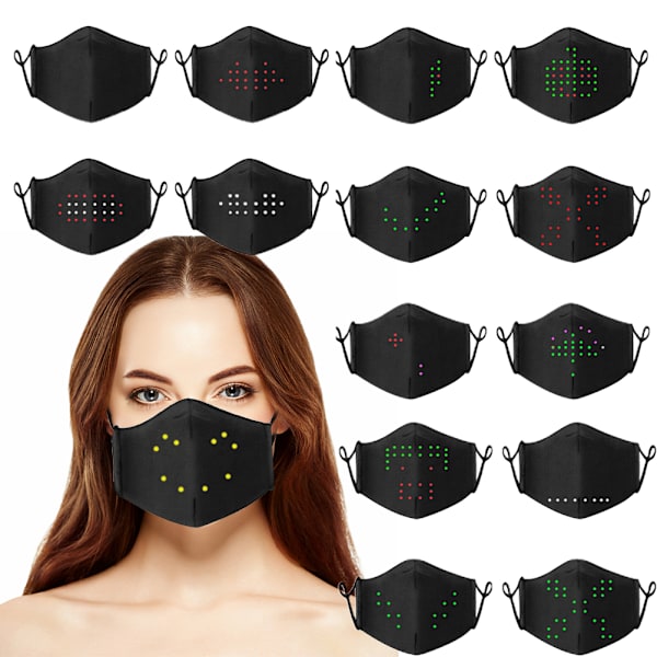 LED Stemmeaktivert Ansiktsmaske Smart Ansiktsmaske Myk Komfortabel 17 Endrebare Stemmemønstre Lysende Ansiktsmaske