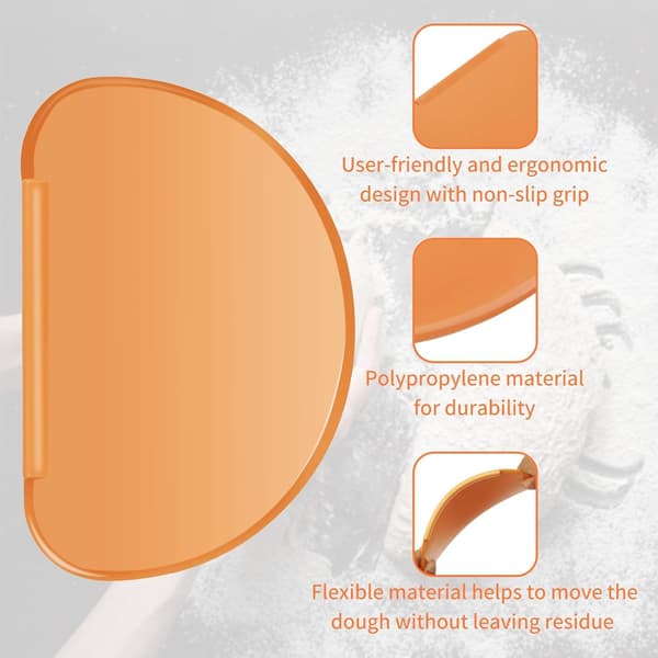 Bowl Scraper 2 Pcs Silicone Bread Dough Spatula Curved Edge Flexible for Baking Food Sourdough Proofing Basket Pastry Tool, Orange