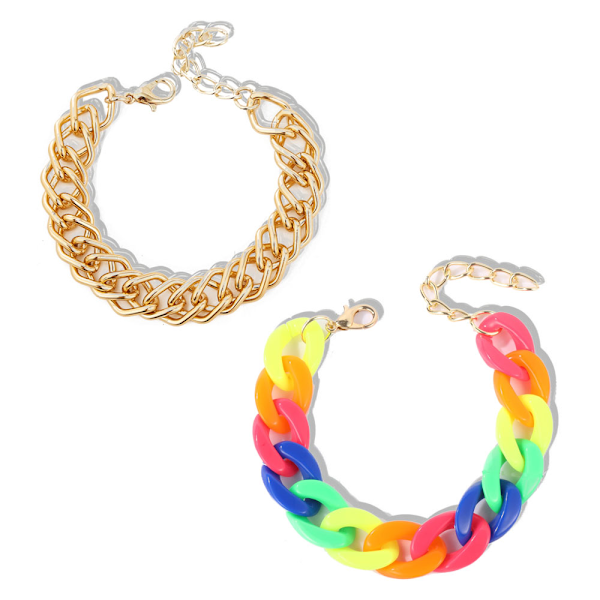 2 st kubanska kedjeband för män och kvinnor, trendig regnbågsfärgad hiphop-armband för flickor, semester- och festpresenter