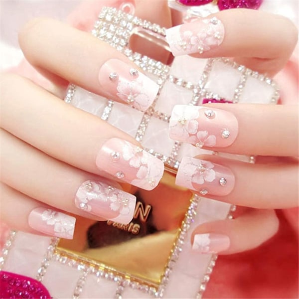 24 st/ask Rhinestone Dekoration Konstgjorda Falska Naglar & Lim B7