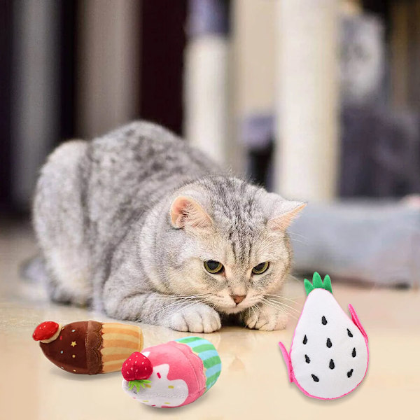 4 st söta katt leksaker kattungar interaktiva leksaker frukt kattmynta leksaker