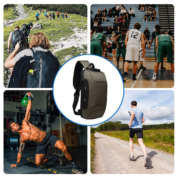 Slingbag unisex skulderbag turryggsekk brystbag USB-port multifunksjonell fritidsbrystbag