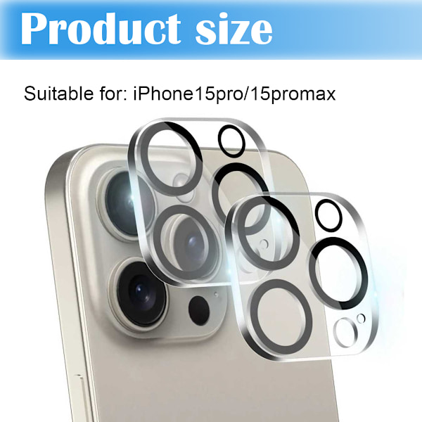 2 stk. iPhone 15 Pro/15 Pro Max Linsebeskyttelse Kamerabeskyttelse transparent
