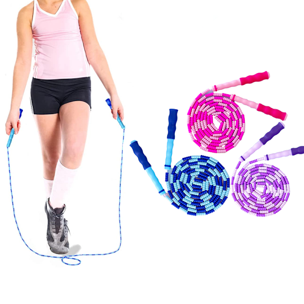 Hopprep för Fitness, 3-pack Justerbar Längd Trasselfri Segmenterad Mjuk Pärlhopprep