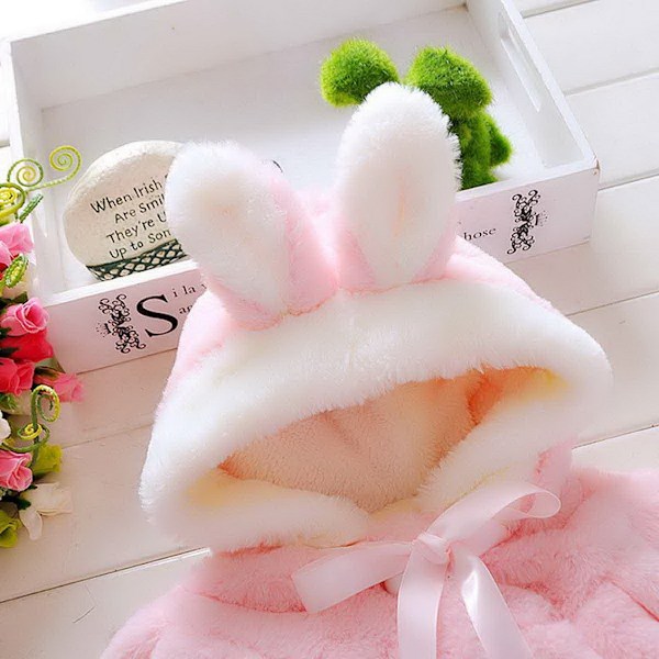 Babyflicka Pälsfleece Pageant Jacka Vinter Varm Jacka Huvtröja Ytterkläder Jul Snödräkt för 1-6 Månader Rosa