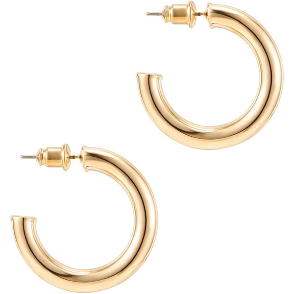 14K Guld Färgade Lätta Chunky Öppna Hoops | Guld Hoop