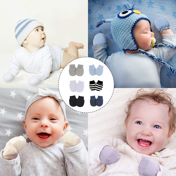 6 Par Newborn-Vanter Baby Toddler Handsker Ridsefrie Vanter til Babyer 0-6 Måneder til Drenge og Piger