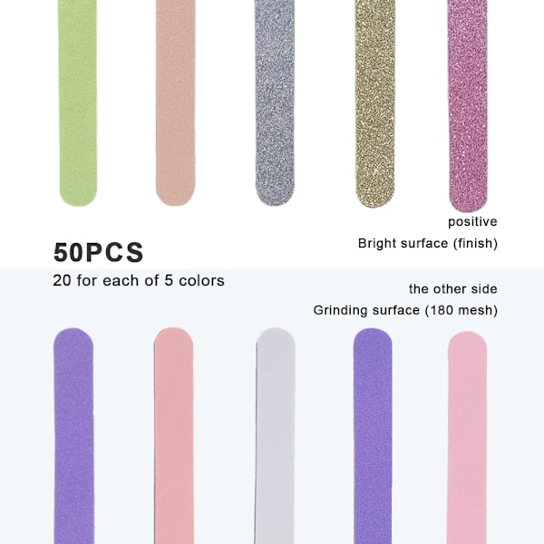 50 st Nagelglitter Färgglada Nagelfilsremsor Manikyr och Pedikyr Nagelfils Dubbelsidiga