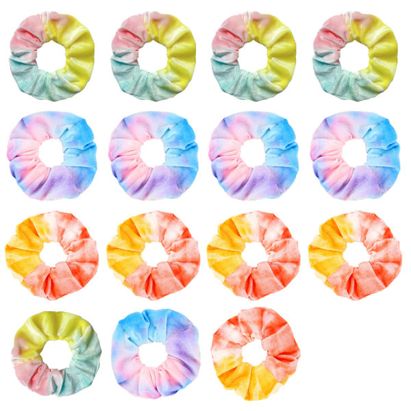 Tie Dye Fløjl Scrunchies til Hår, 15 stk Hår Elastikker i Tie-Dye, til Kvinder og Piger