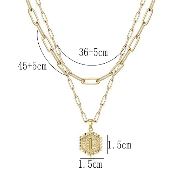 Dobbeltlags kragekjede for kvinner med bokstavanheng, gull geometrisk choker