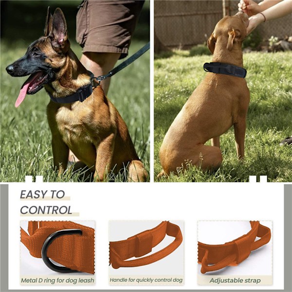 Hundekrave med kontrolhåndtag Hurtigudløsning Metalspænde Heavy Duty Militær Stil