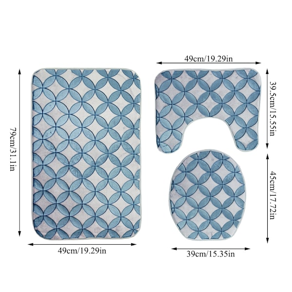 3 stk. 3D Geometri Tryk Støv- og Vandabsorberende Bademåtte Sæt (Grå)