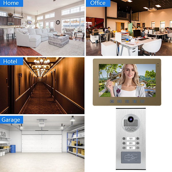 10-tums Videodörrtelefon med 3 Monitorer, Nattseende, Intercom, Dörrklocka, Hemåtkomst System 100-240V(UK)