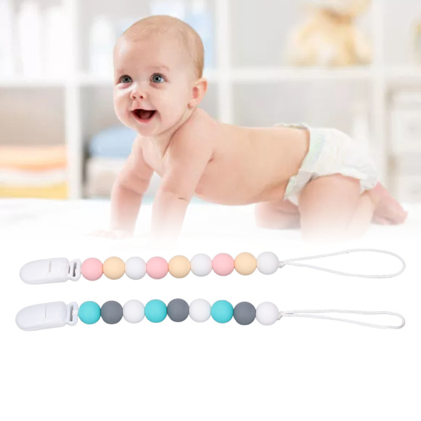 2 st Babynapphållare i Silikon, Enstycks Pärlor, Napprem, Hållare, 24 cm Lång, för Babyshower, Födelsedag, Jul