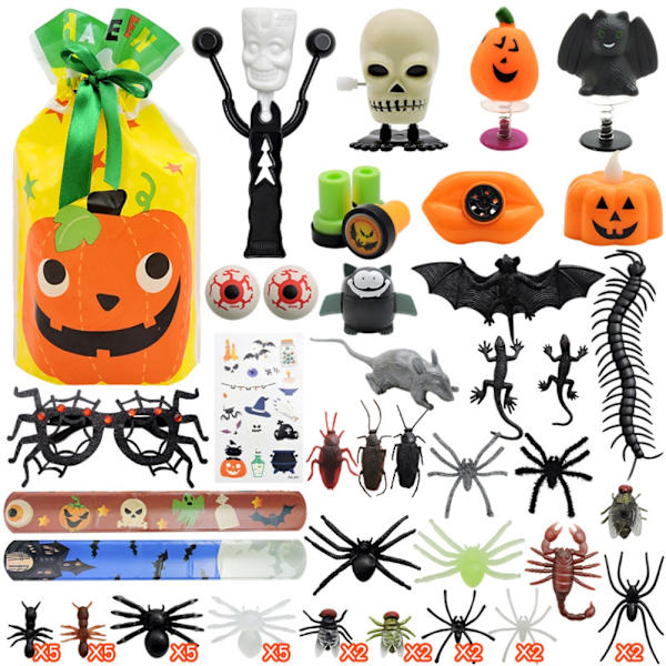 61 stk Halloween-leker Assortert Gresskar Insekt Skjelett Tricky Leker Halloween Party Favør Dekorasjoner Gaver