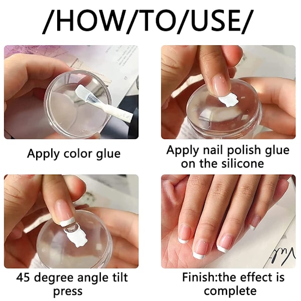 3 set franska nagelstämplar - Transparent mjuk stämpel med lock och skrapa