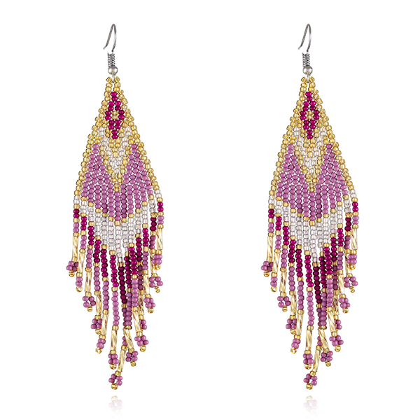 Pärlfransade tofspendientes i boho-stil - Handgjorda pärlfransade tofshängeörhängen