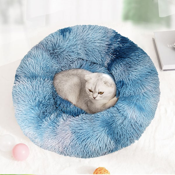 Plush Dyrebed, Donut Hundebed til Små Hunde, Rundt Hundebed, Blødt Fuzzy Rolig Bed til Hunde & Katte, Behagelig Kattebed, Ydre Diameter 50cm