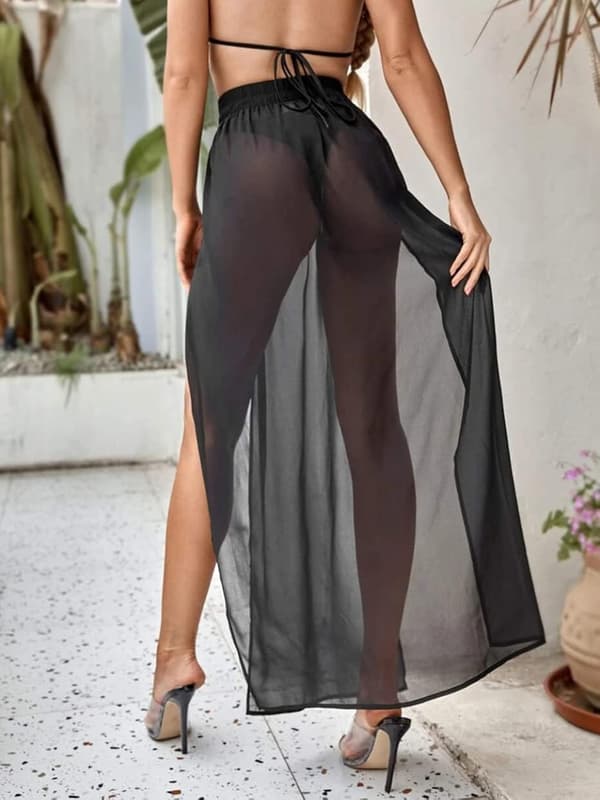 Skira saronger korte/lange strandnederdele til kvinder, semi-transparente bindenederdele, chiffon/mesh bikini badedragtsovertræk[TT]