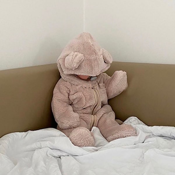 Babys vinterforstærket pelset onesie Varmt wrap fod lang krybende dragt (Abrikos)