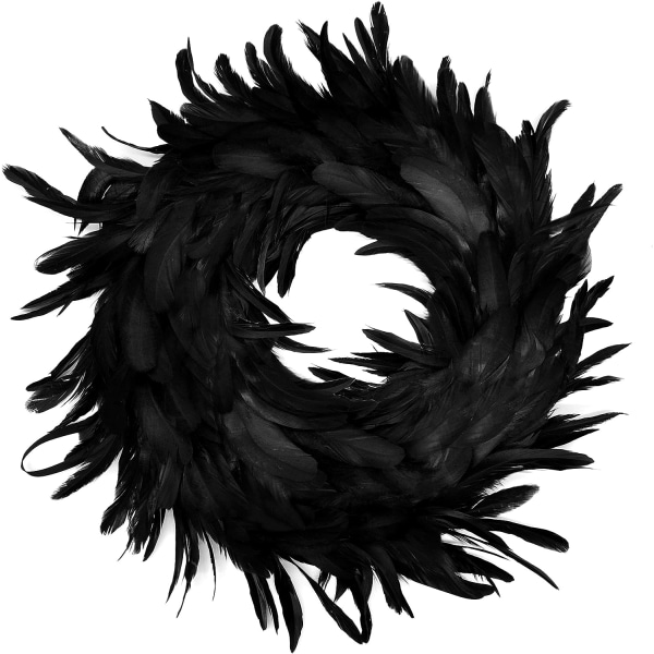 Naturlig svart fjädergirland Lämplig för Halloween-dekorationer $ Svart Cocktailfjädergirland 18 tums ytterdörrsgirland Lämplig för Halloween