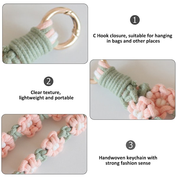 Blød håndledsrem nøglering snor Håndlavede snore til nøgler Søde blomster håndleds nøgleringe Armbåndsholder Kvinder