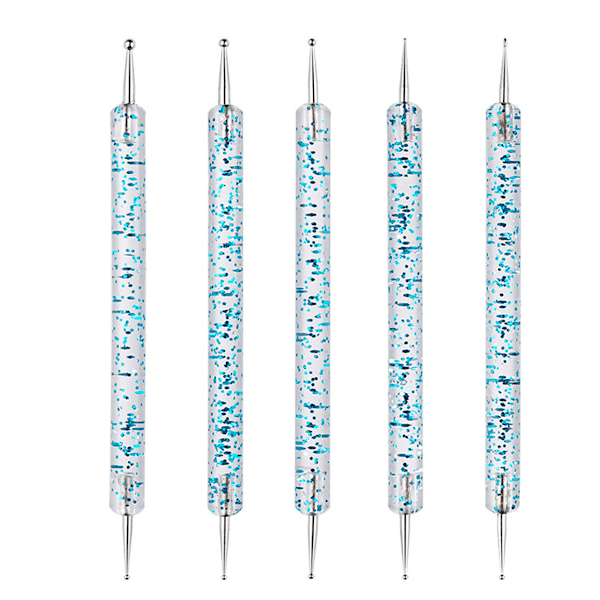 5-pack nagelprickpenna-set, nagellacksmålning, manikyr, prickar, nagelkonst, dubbeländad nagelkonstspets, borr