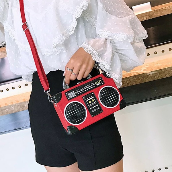 Retro radio-inspirerad väska, elegant PU-kvällväska, exklusivt för kvinnor