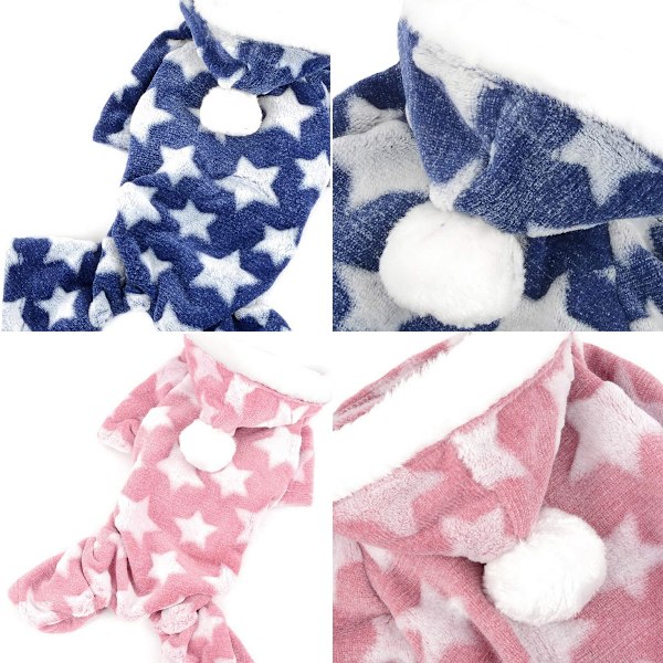 2 Pakkaa Pieniä Koiran Pyjamia, Haalarit, Talvivillainen Pennun Huppari Pyjama Asuste 4 Jalkainen Takki Vaatteet (Sininen+Vaaleanpunainen)
