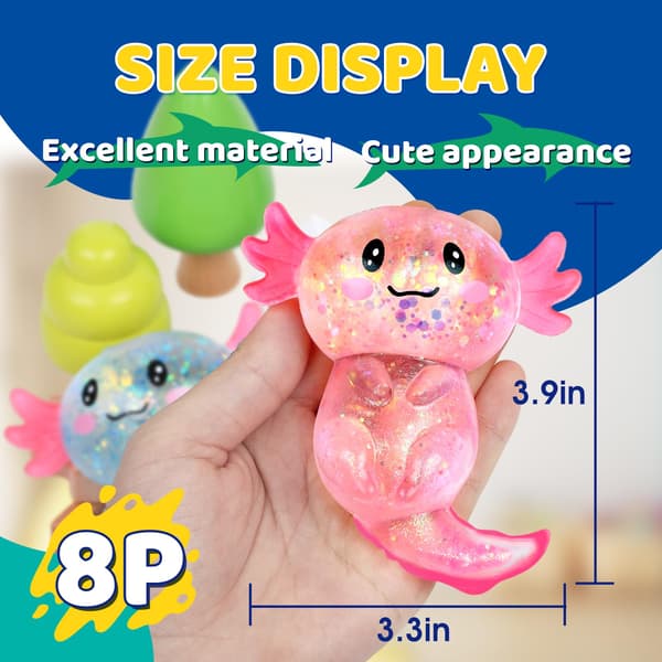 8-pak langsomt stigende stressbold, søde Axolotl Fidget-legetøj til børn og voksne