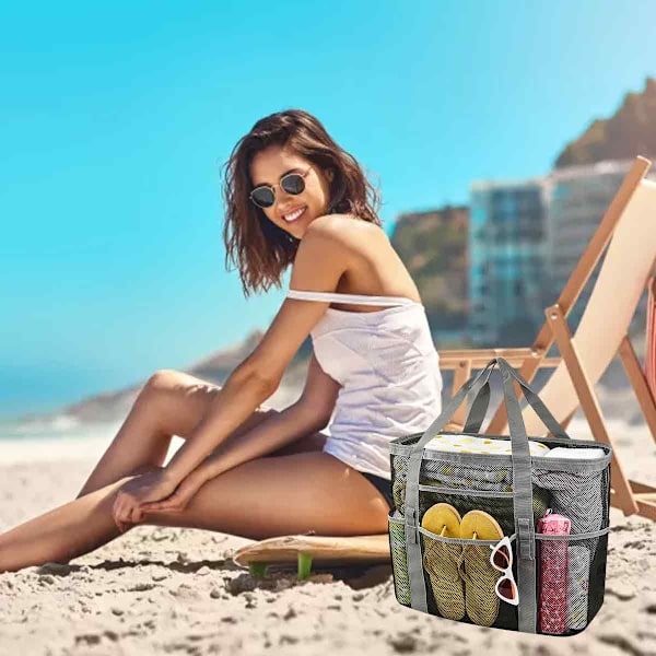 Stor Strandtaske Pooltasker, Mesh Strandtaske til Legetøj, Håndklæde, Flip-Flops, Strandtaske, 42*38*20cm